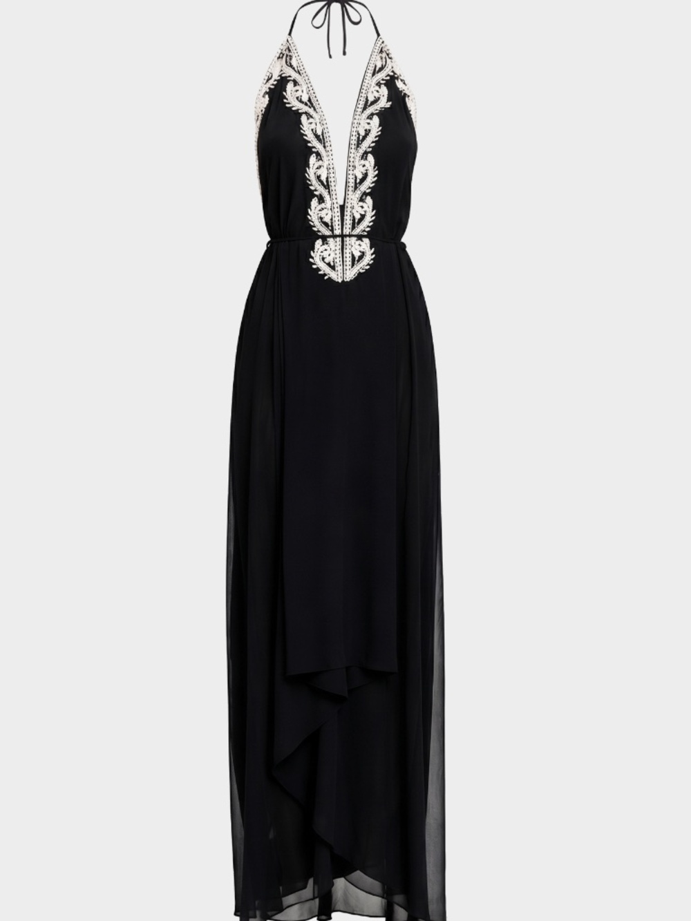 Designer Embellished Handmade Beaded Black Halter Maxi Dress Open Back One Size